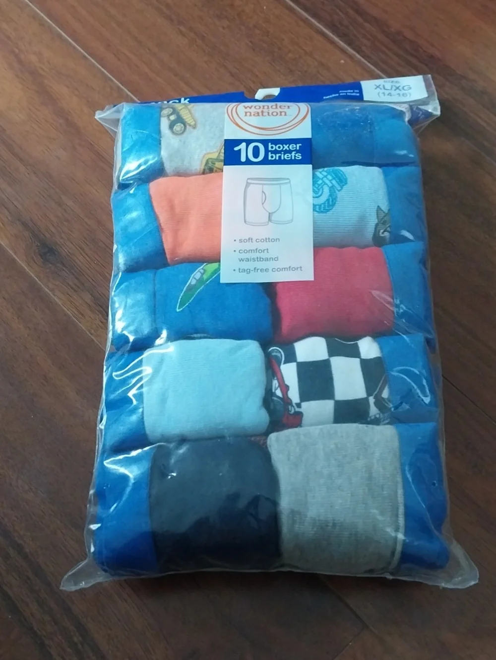 Wonder Nation 10-Pack Boys Boxer Briefs - Blue/Red/Gray Mix